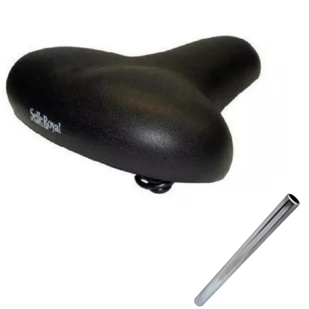 Selim Bike Selle Royal 2 Molas Barra Forte Preto Banco de Bicicleta com Molas COM Canote De Banco Selim Seminovo Aço 22.2 X 235mm Bike Poty, Beach Caiçara, MTB, Urbana, Passeio para bicicletas aro 16 aro 20 aro 24 aro 26