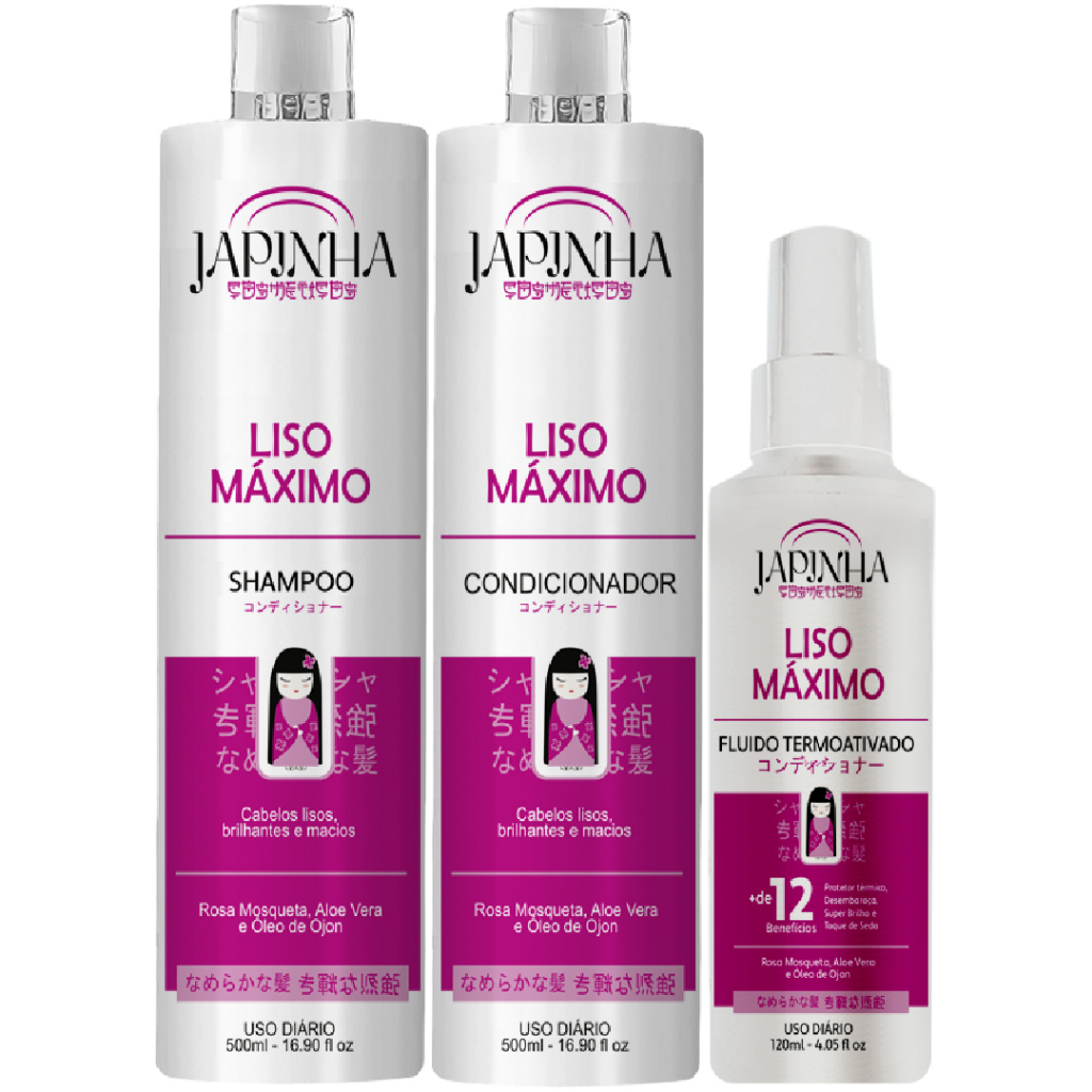 Kit Japinha Liso Máximo | Shampoo + Condicionador - Spray Protetor Térmico 12 em 1 Capilar