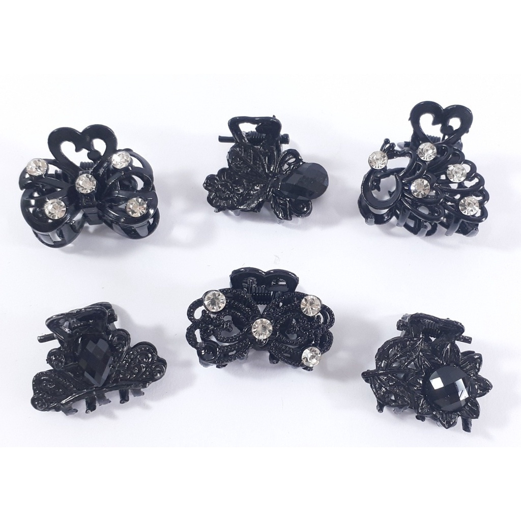 Mini Piranha De Cabelo/metal Com Strass preto/ prata/dourado