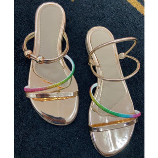 Sandália feminina Strass COLORIDO DONNA CALÇADOS flat Rasteirinha tendência Verão Linda Promoção