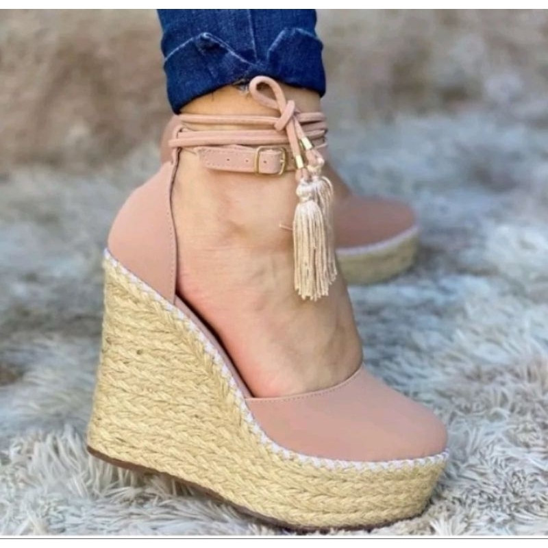Sandalia Anabela/ Salto Plataforma/ Espadrilhe/ amarração em Oferta na Shopee