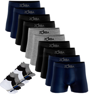 Kit 10 Cuecas Zorba Boxer Adulto Algodão Seamless Masculinas Box + 12 Meias Cano Curto Promoção