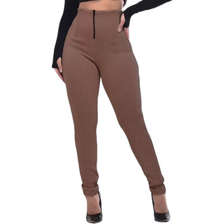Calça Canelada Feminina 3d Zíper Legging Cintura Alta Calça Feminina Calça Legging Calça 3D Calça