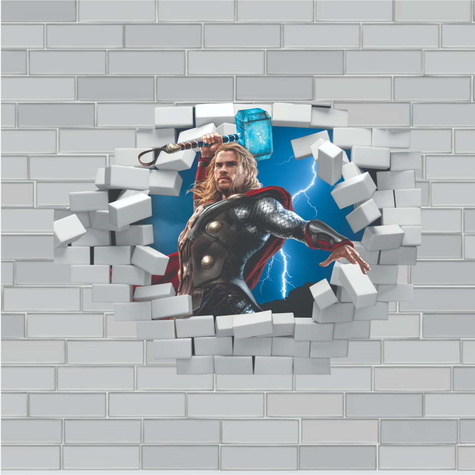 Adesivo para quarto infantil _ adolescente_ herói_ Saindo da Parede _ Thor
