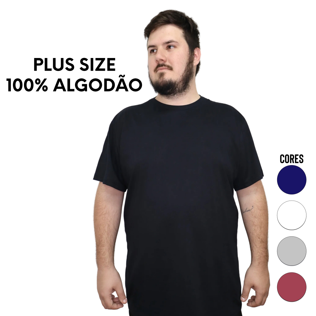 Camiseta Masculina Plus Size Lisa 100% Algodão