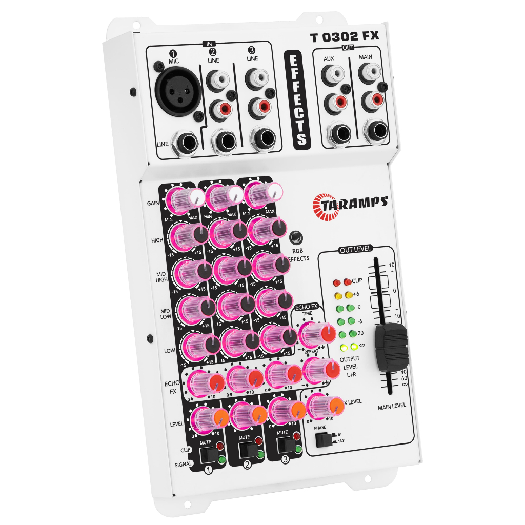 Mesa de Som Taramps T0302 FX LED Multicolor RGB 3 Entradas 2 Saídas Rca e P10 T 0302 FX · foto 2