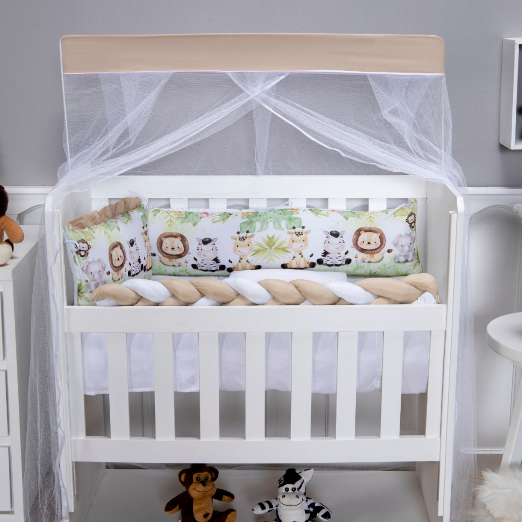 Kit Protetor de Mini Berço Menino e Menina Safari 08 Peças e Outros Modelos Com Trança e Lateral