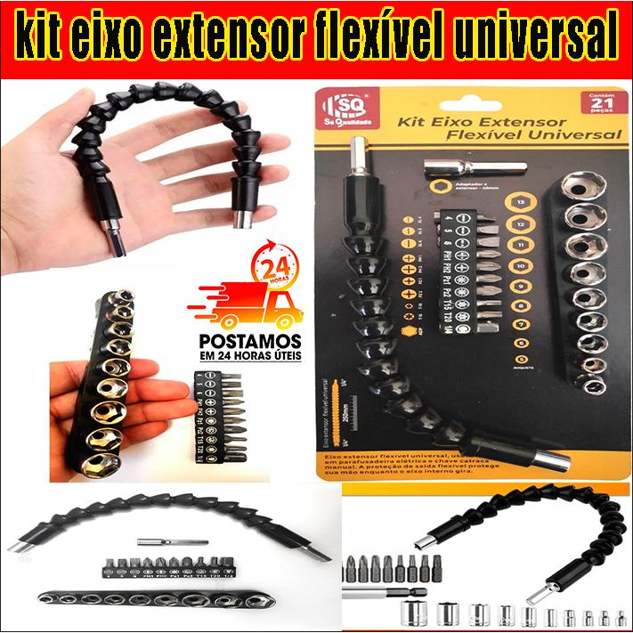 Extensão Eixo Prolongador 1/4 Ferramenta Braço Flexível 30cm Cabo Extensor Adaptador parafusadeira ou furadeira