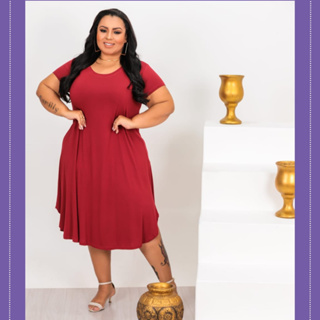 VESTIDO MIDI PLUS SIZE COM MANGUINHA em Oferta na Shopee