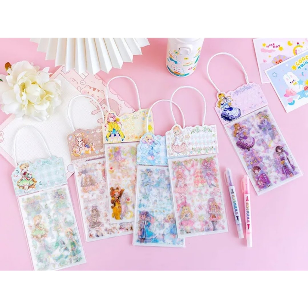 ADESIVO FOFO GARDEN GIRL COM CARTÃO POSTAL PAPELARIA FOFA KAWAII ANIME PRESENTE CRIATIVO DIVERTIDO MATERIAL ESCOLAR