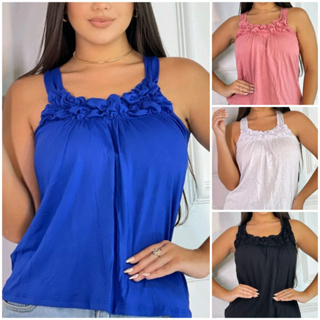 Kit 4 Regatas Femininas com Detalhe Franzido em Oferta na Shopee