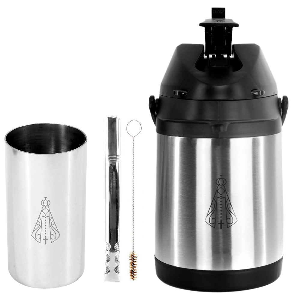 Kit Tereré Inox Garrafa Copo Bomba - Nossa Senhora em Oferta na Shopee