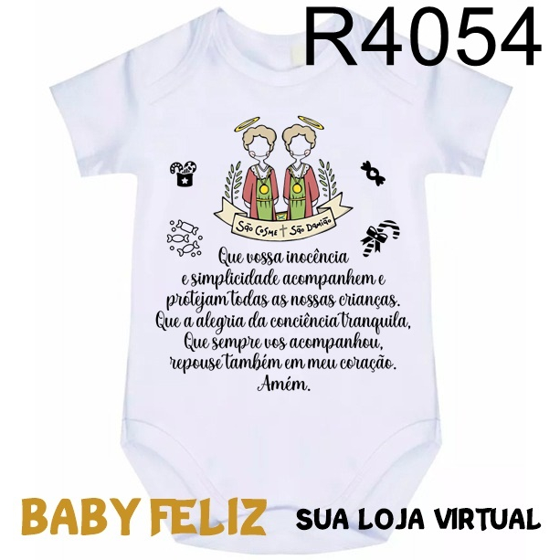 Body Bebê São Cosme e São Damião Oração R4054
