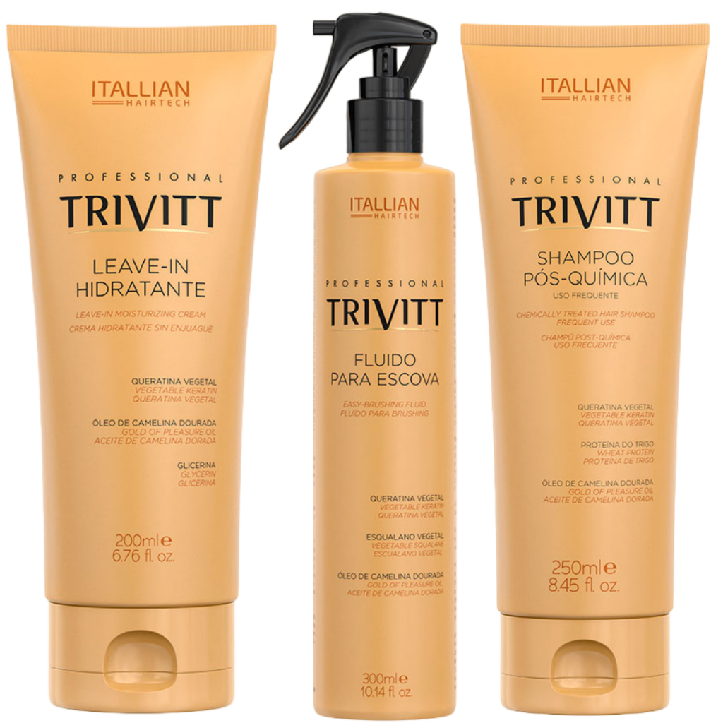 KIT SHAMPOO PÓS QUÍMICA 250ML  LEAVE-IN 200ML E FLUIDO PARA ESCOVA 300ML em Oferta na Shopee