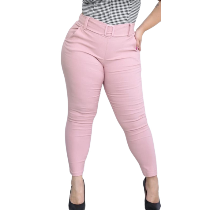 Calça Plus Size em Bengaline Feminina Cinto Imbutido