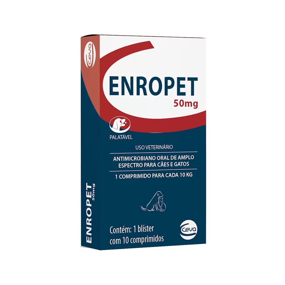 Enropet 50mg Ceva Para Cães e Gatos Com 10 Comprimidos - Pets