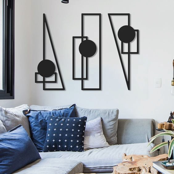 Trio de Esculturas Quadros de Parede Geométricos decoração da Sala com ou sem Espelho
