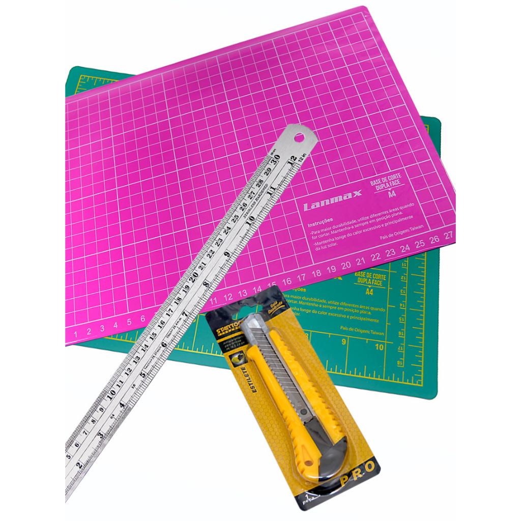 kIT Base De Corte 30 x 22 Cm Lanmax + Estilete Grande Pro + Régua Aço 30 Cm em Oferta na Shopee