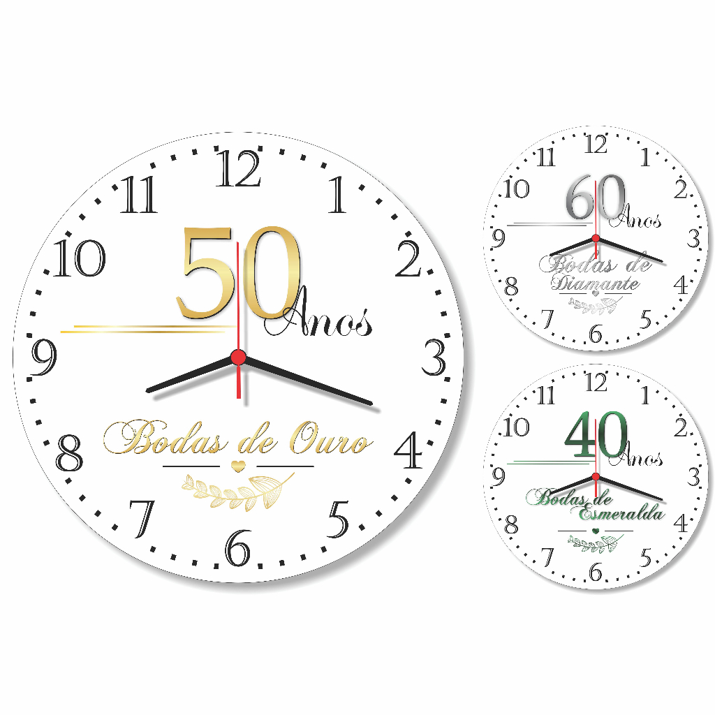 Relogio Parede Bodas Diamante Ouro Esmeralda Perola Prata Presente Casamento Aniversario 30cm
