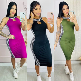 VESTIDO GOLA MIDI COM FAIXA LATERAL