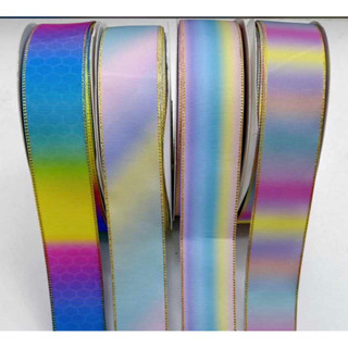 Fita gorgurao Arco-Iris borda dourada 38mm-2metros