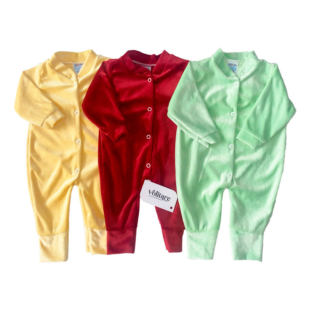 Kit 3 Macacão Plush Inverno Manga Longa Bebê Infantil Menino Menina Quentinho