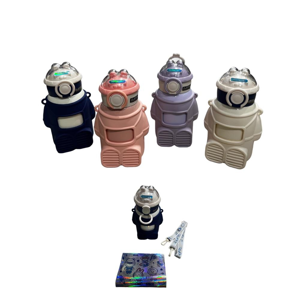 Garrafa Termica Astronauta Infantil Fofa Com Adesivo 2d e Capa De Silicone Escolar