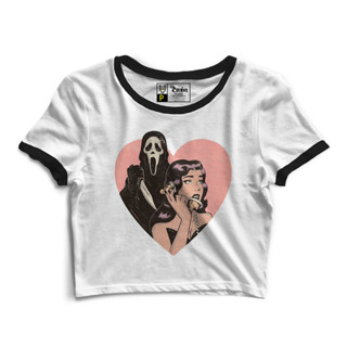 Cropped Blusa Blusinha As Braba Ghostface Branco Viés Preto em Oferta na Shopee