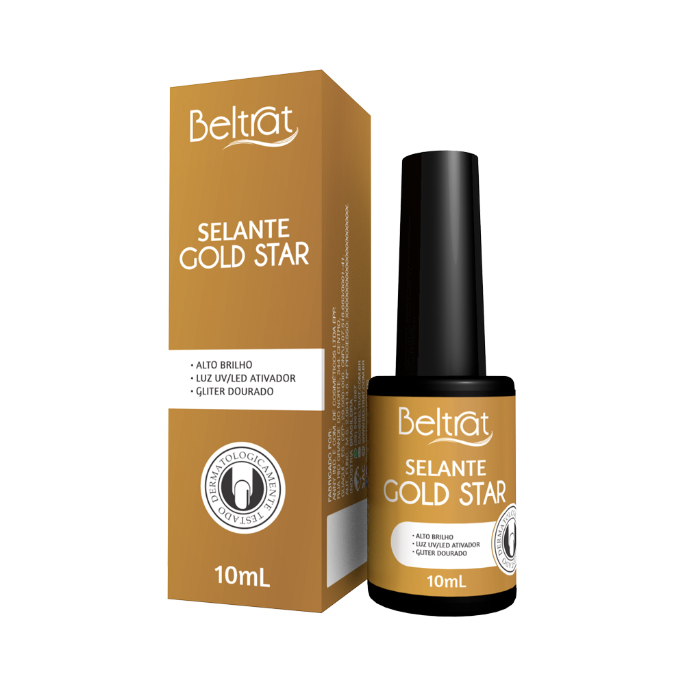 Selante com Glitter Dourado Top Coat Gold Star Finalizador para Unhas 10ml - Beltrat