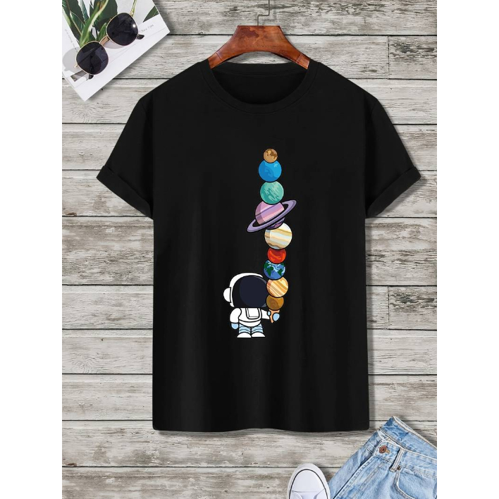 Camiseta Astronauta Sorvete Planetas Color Ice Cream Manga Curta Unissex