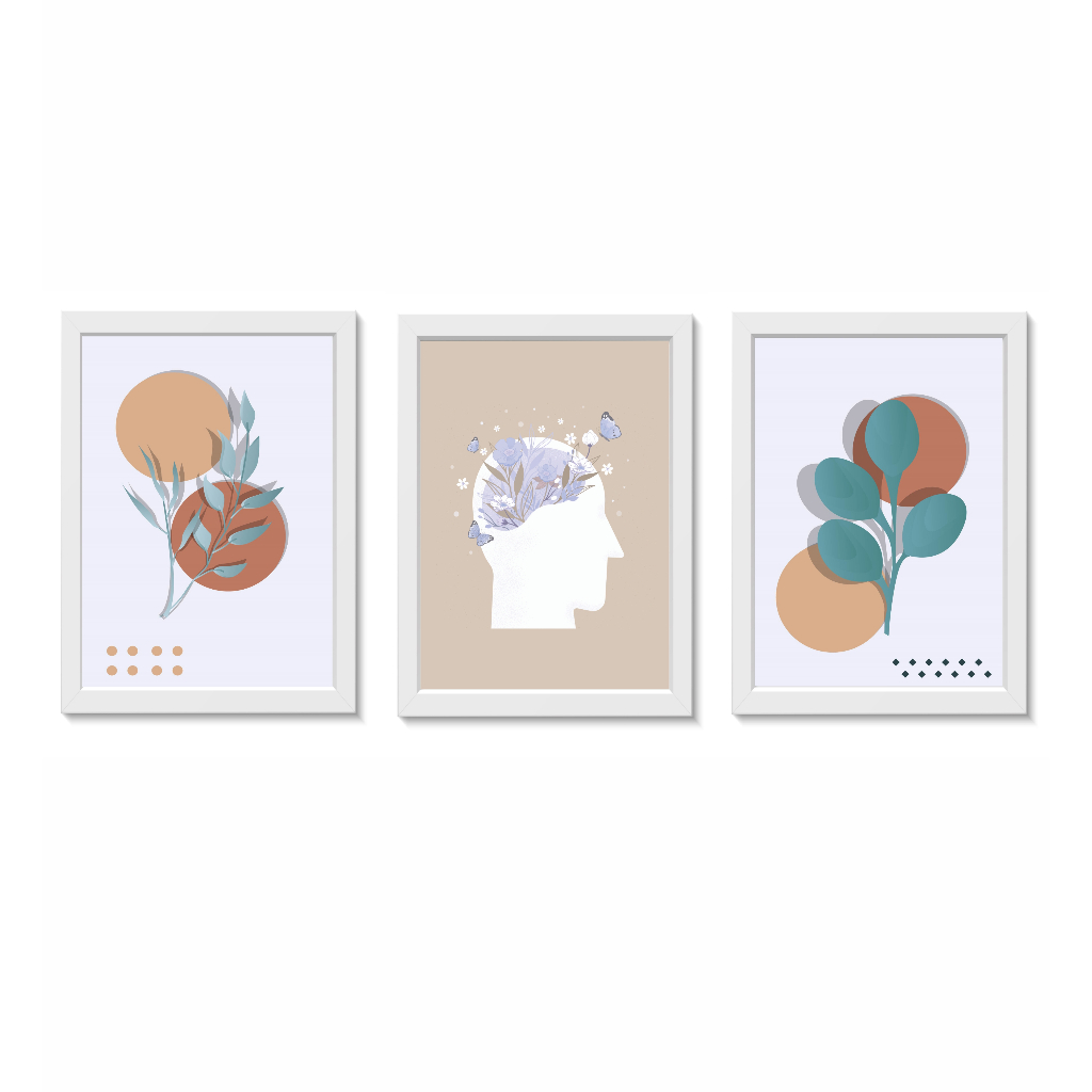 Kit 3 Quadros Decorativos Psicologia Psicanálise Molduras 20x30cm Madeira Vidro Cor Brancas
