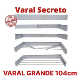 Varal Retrátil Secreto 104cm 6 Varetas De Parede Alumínio