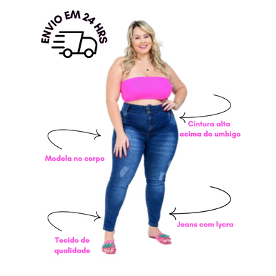 Kit 3 Calças Jeans Feminina Plus Size Cintura Alta Com Lycra