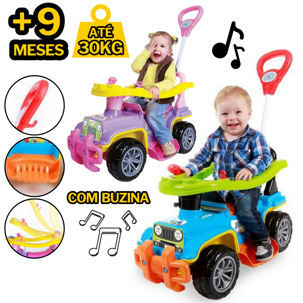 Carrinho de Brinquedo Jip Jip Infantil Empurrador Brinquedo Infantil Bebê Menina Menino Andador Quadriciclo Buzina Carrinhos de Passeio Jipe Roxo Colorido