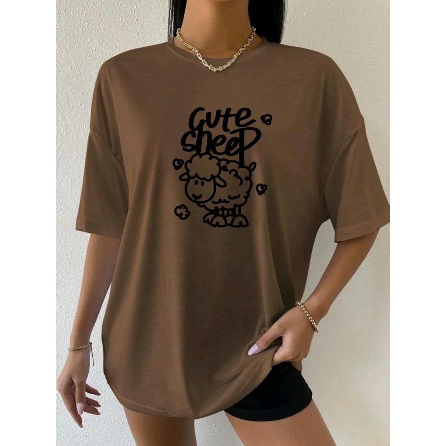 Camiseta Estampada Malha Lisa Toque Macio Blusa Manga Curta Confortável Moda Verão Quente