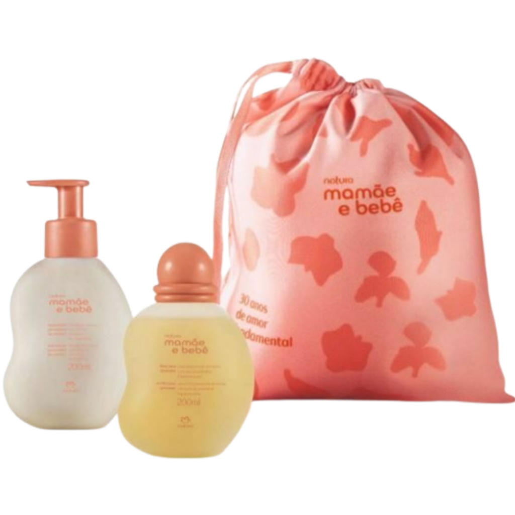 Natura Mamãe e Bebê Kit Momento Gestante: Óleo para Gestante 200ml + Hidratante preventivo de estrias 200ml + Saquinho Organizador colecionável (L 25 x A 28 cm)