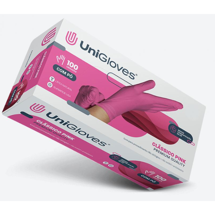 Luvas Latex Pink/rosa Com Pó Cx C/100un Unigloves
