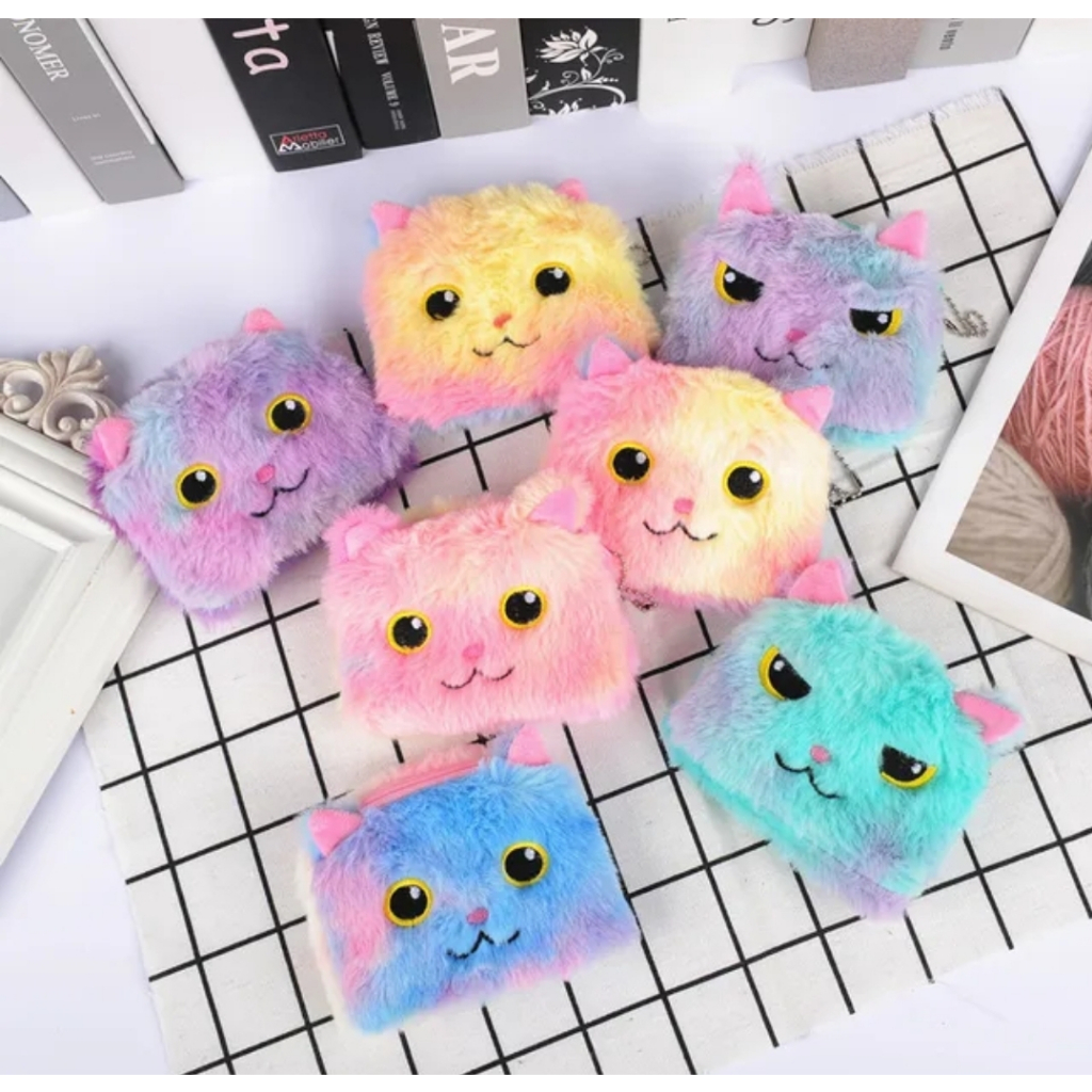 Porta moedas carteira gatinho pelúcia infantil