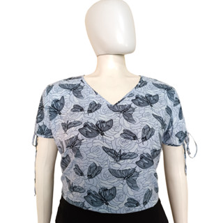 Blusa Blusinha Feminina Manga Curta Amarração Viscose Estampada G GG Cod 100
