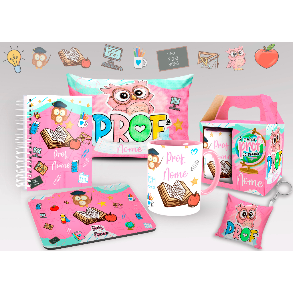 Caneca Professora + Kit Agenda Personalizada Dia do Professor com Nome