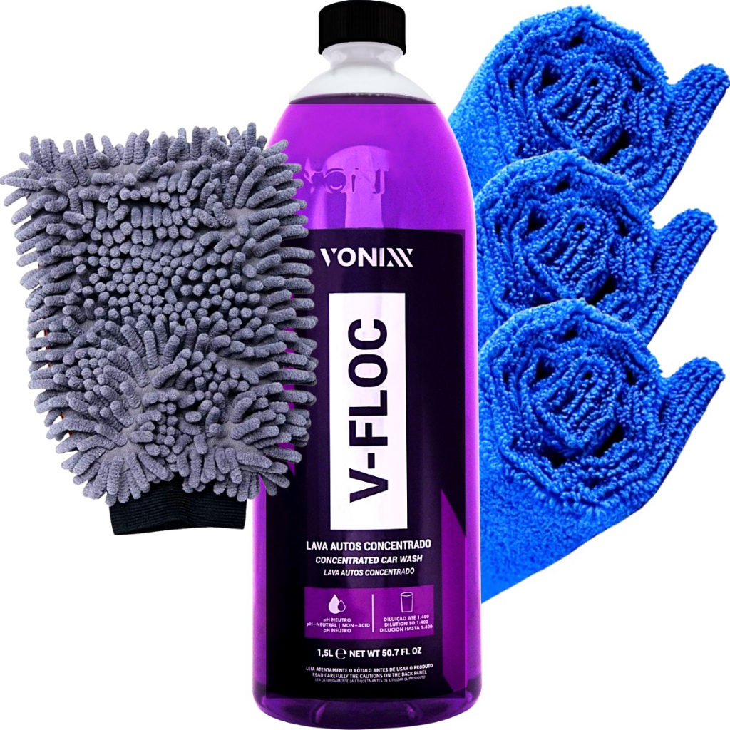 Kit Lava Automotiva Shampoo V Floc Vonixx + Luva e Pano Microfibra