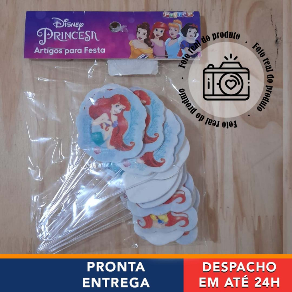 Palito Decorativo para Doces Pequena Sereia 12 unidades 10 cm Topper para Doces Pequena Sereia