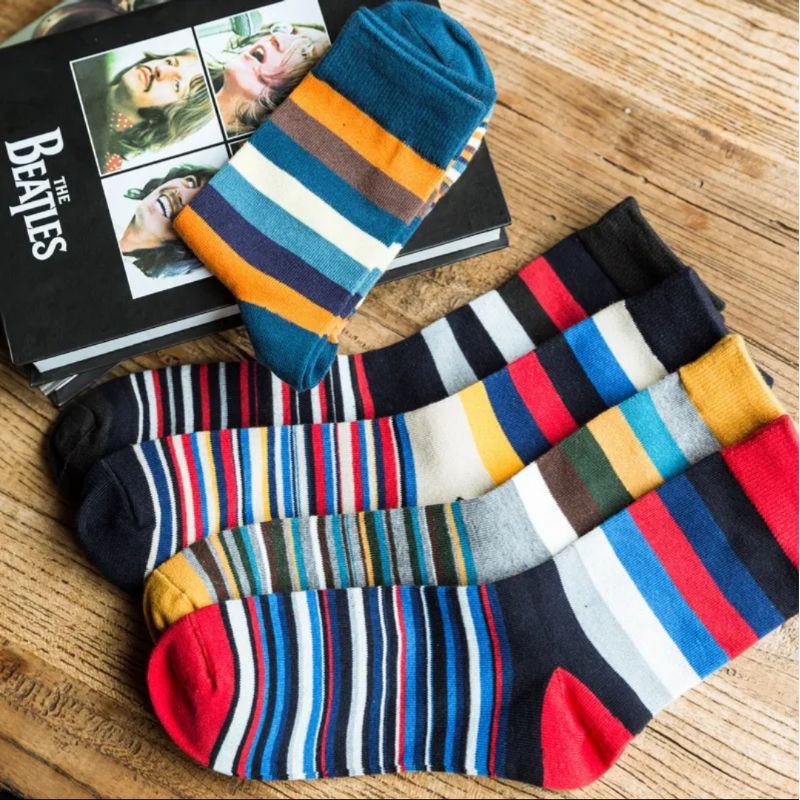 4 Pares Meia Retro Coloridas Listradas (100% Algodão) 36a41