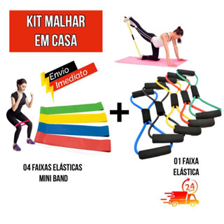 Kit Malhar em Casa 5 Mini Band Elástico De Tensão Exercício Multifuncional + 1 Elástico de Exercícios Múltiplos