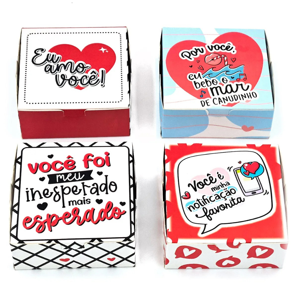 KIT contendo 10 caixas para 4 doces - Especial do Dia dos Namorados