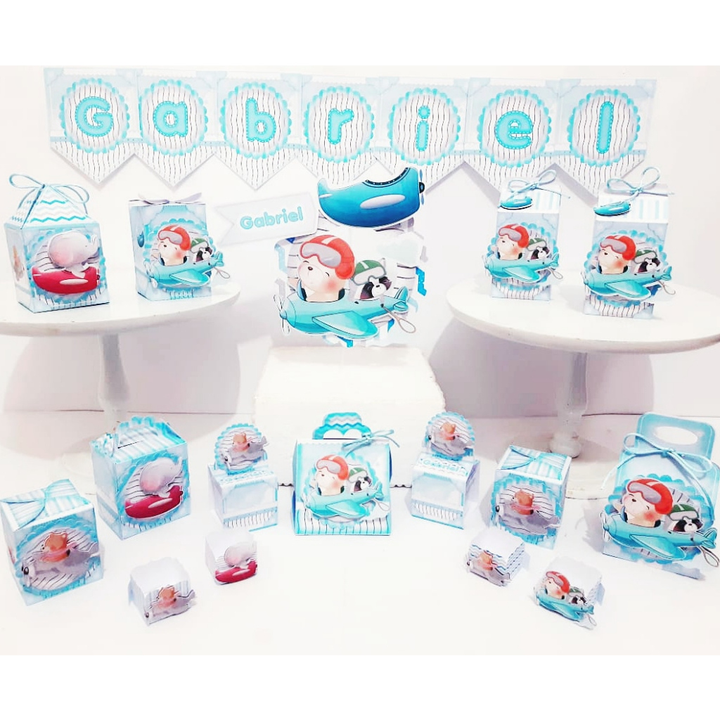 Kit de caixinhas personalizadas, milk, cone e sushi, lembrancinhas, decoração Kit de festa aniversário bichinhos aviador