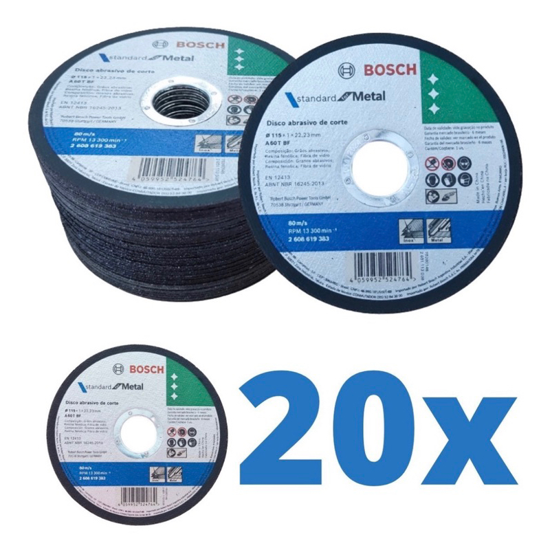 Kit 20 Disco Corte Aco Inox 4.1/2”x1,0mm 7/8” - Bosch