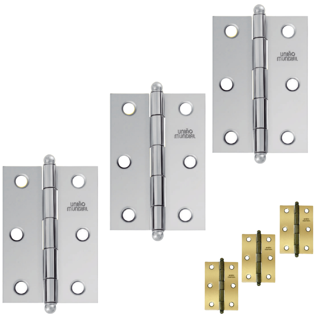 Dobradiças para Porta de Madeira Janela União Mundial Pino Bola Kit 3 pç 3 1/2 X 2 5/16