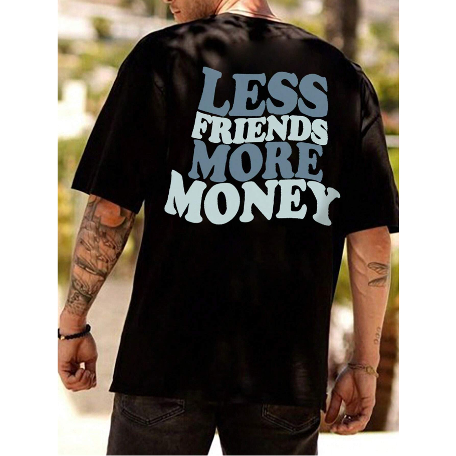 Camiseta Less Friends More Money Oversized Long Line Manga Curta Básica Casual