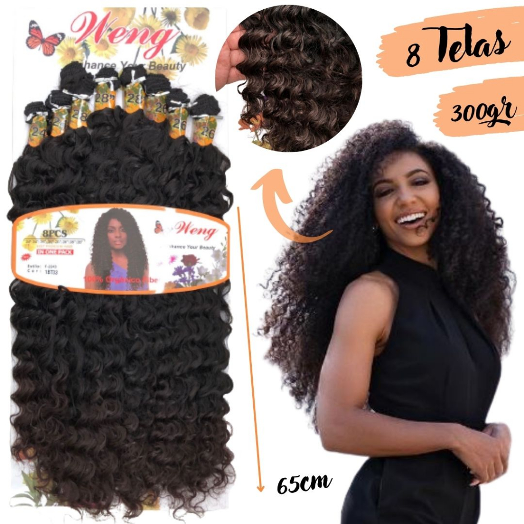 Cabelo Orgânico Cacheado Brazuca Weng 300gr 65cm 8 Telas